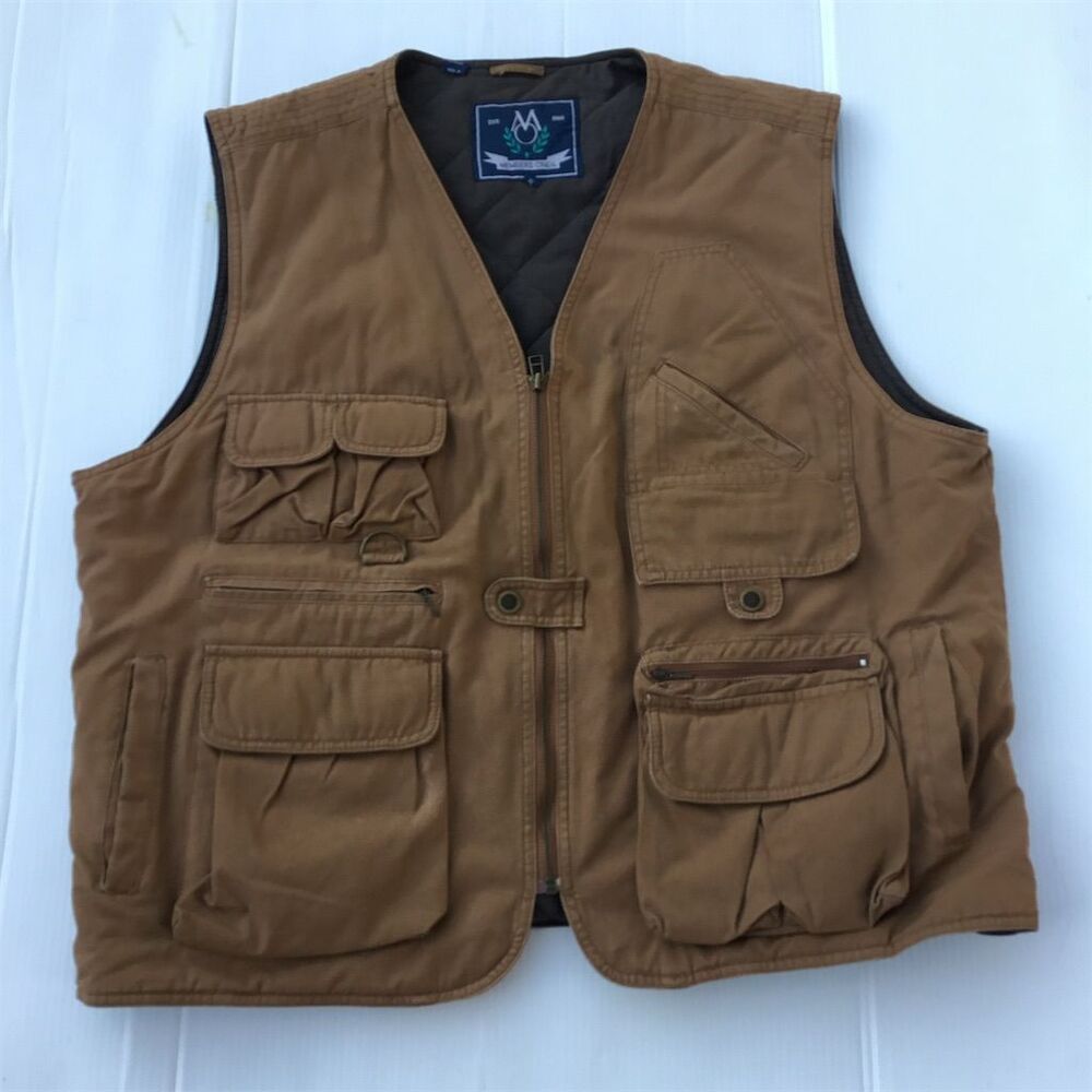 Members Only Men's XL Brown‎ Quilted Utility Vest Hunting Fishing